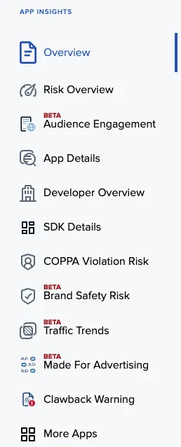 App report section menu