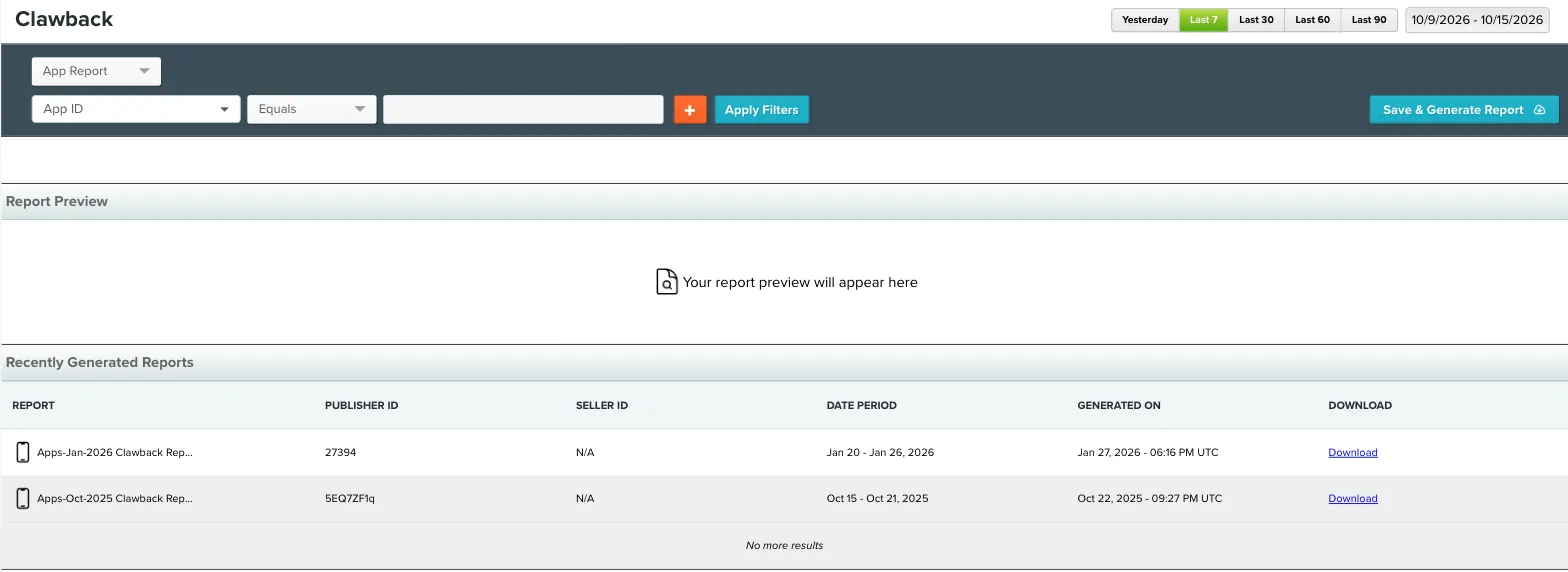 Clawback report page