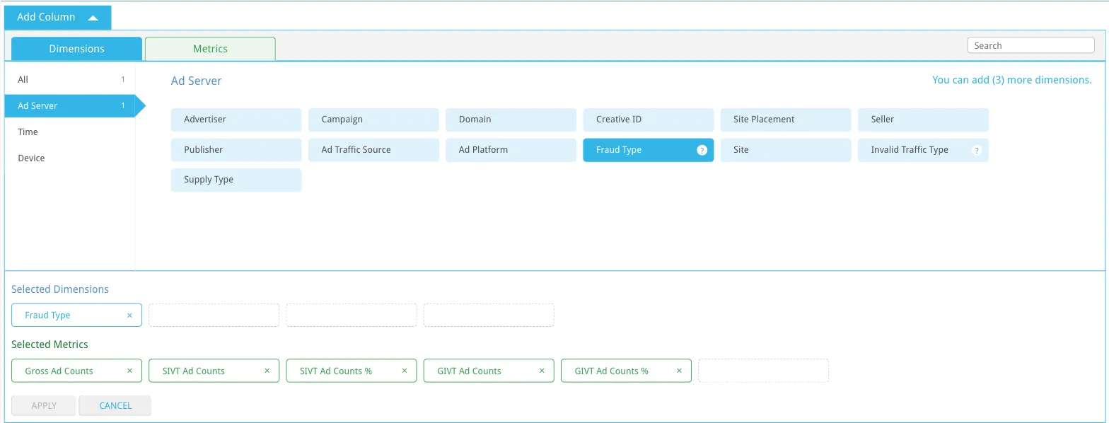 Add Column panel