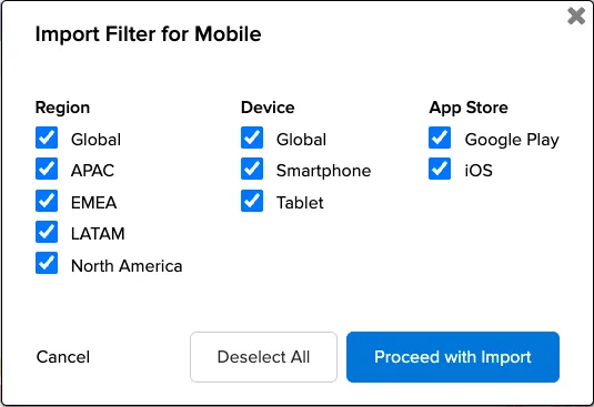 Import filter dialog